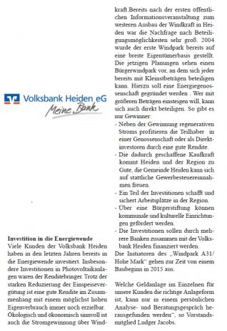 Artikel Volksbank Heiden November 2013